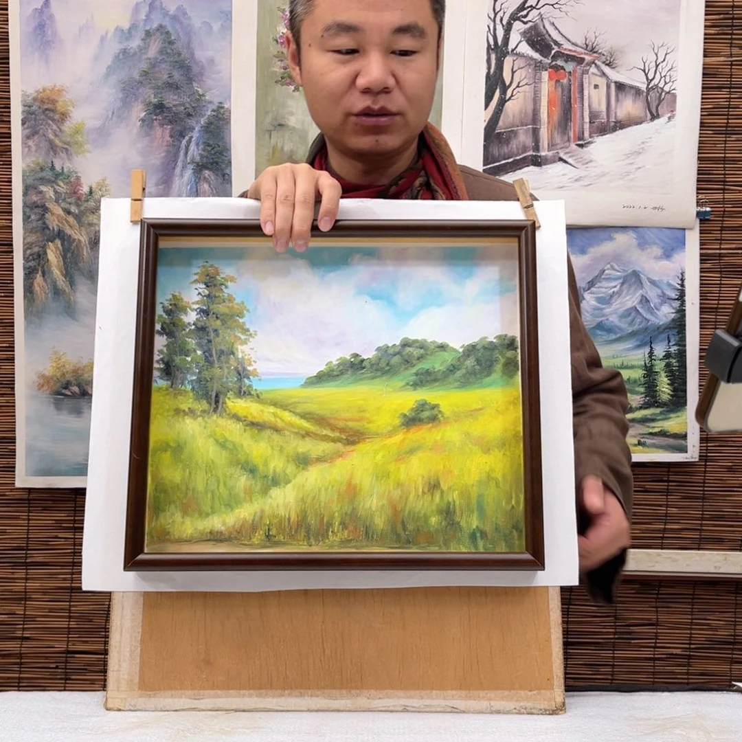 油画行路人小院绘画作品竞拍
