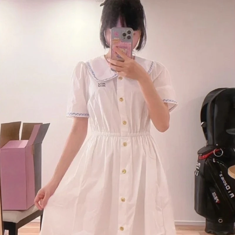 99新 MIU MIU/缪缪 tt8 白色字母logo束腰连衣裙码/98新/609291