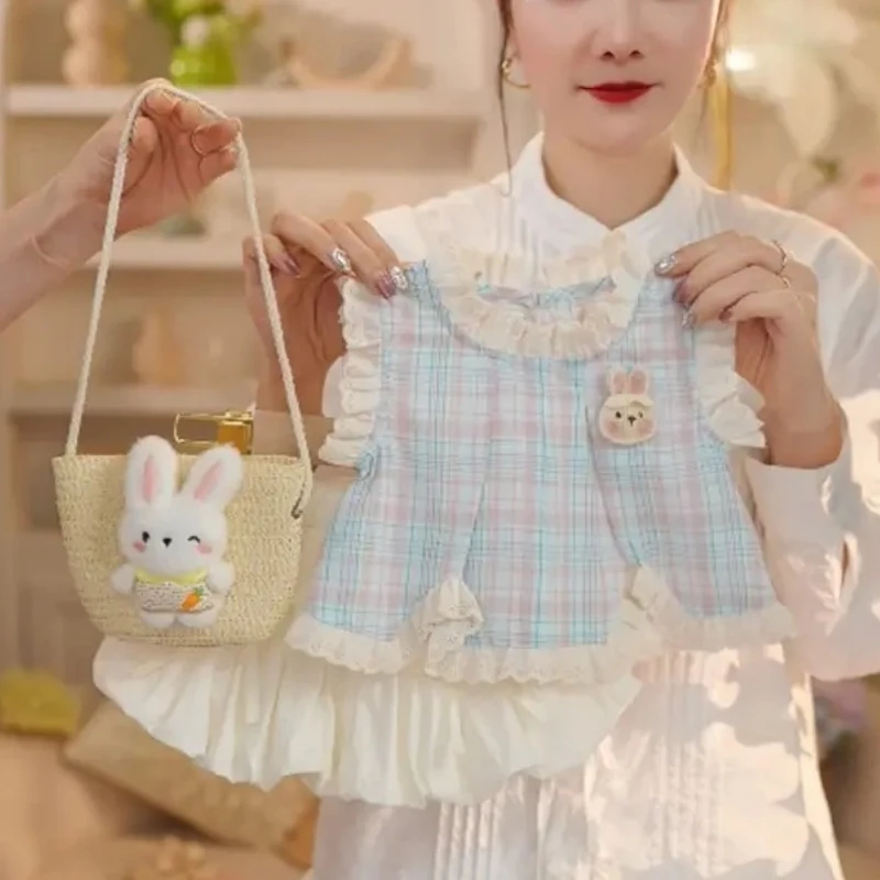 女童连衣裙2025夏季新款儿童时髦洋气小童格子背心蕾丝花边甜美