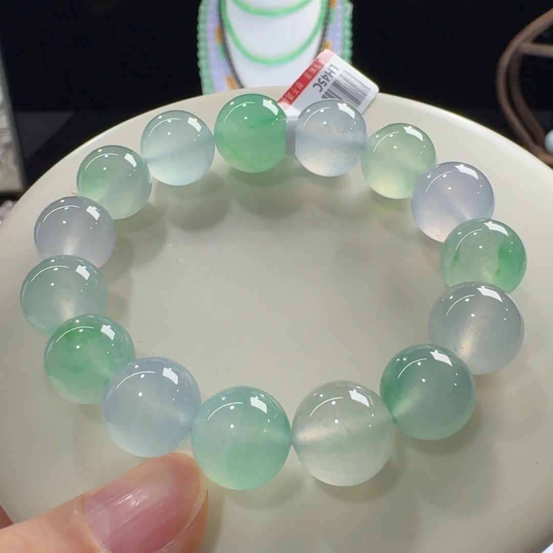 翡翠未镶嵌手链高冰马卡龙多宝单圈13-14.8mm
