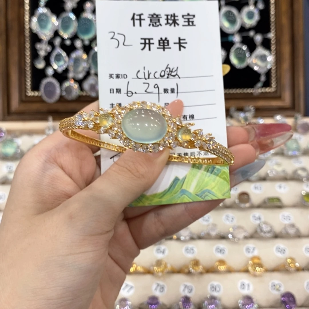 蛇纹石玉银S925镶嵌手镯C****然