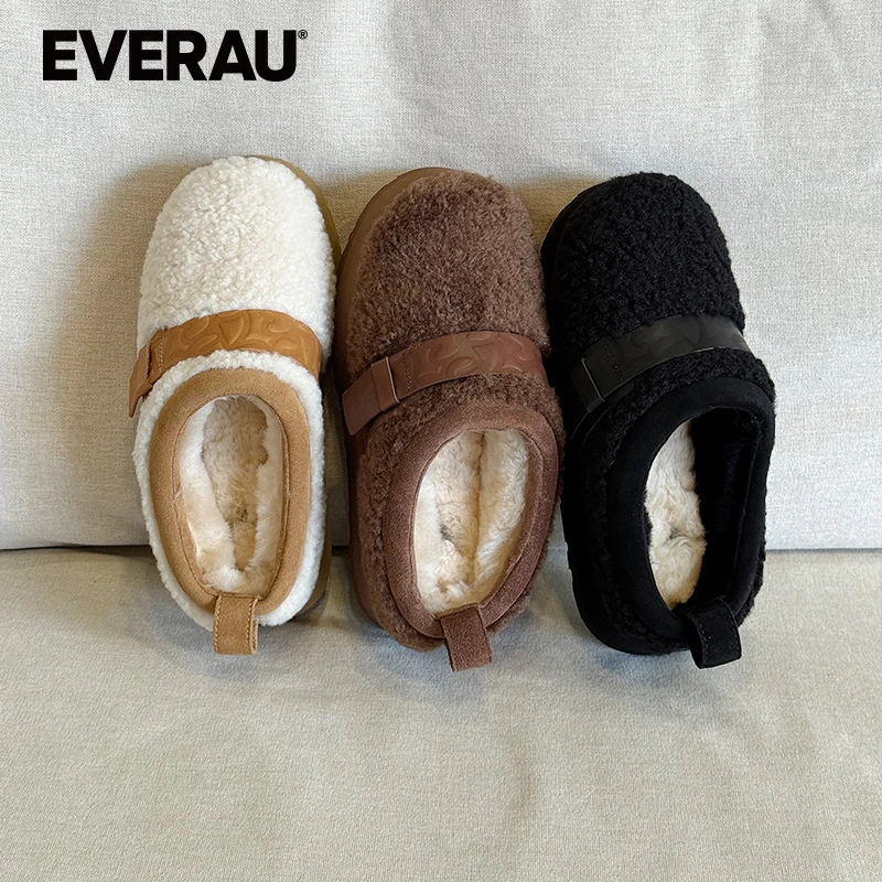 EVERAU毛毛雪地靴女冬新款厚底外穿加厚加绒毛居家保暖棉鞋EA2077