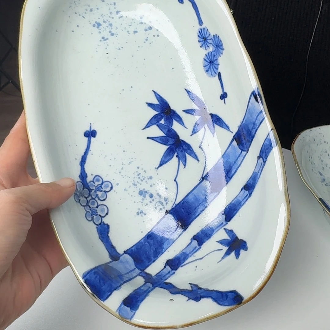 瓷片伊万里烧27厘米椭圆盘松竹梅