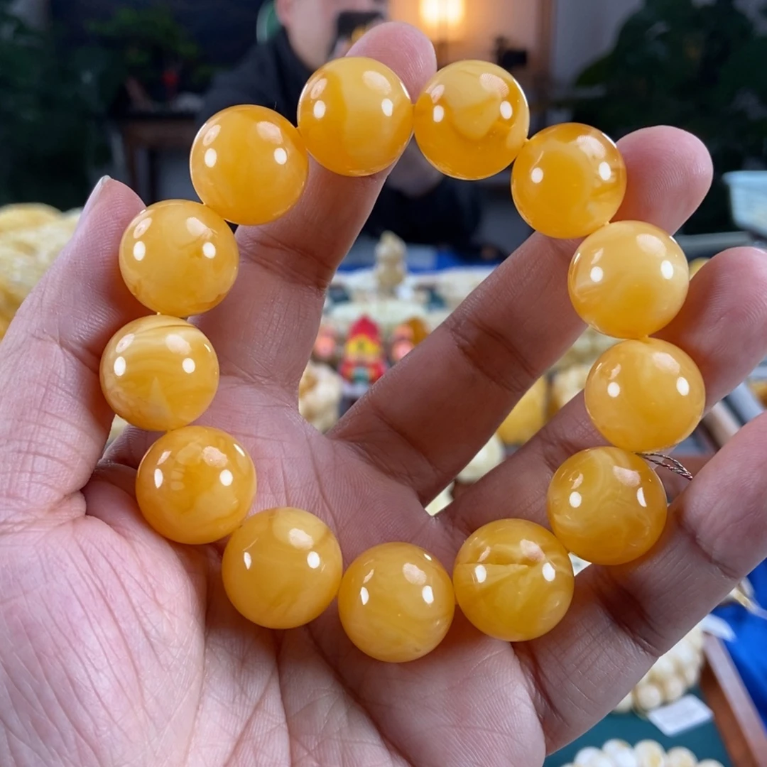 琥珀未镶嵌珠宝奇石18+鸡油红妖花手串45.59