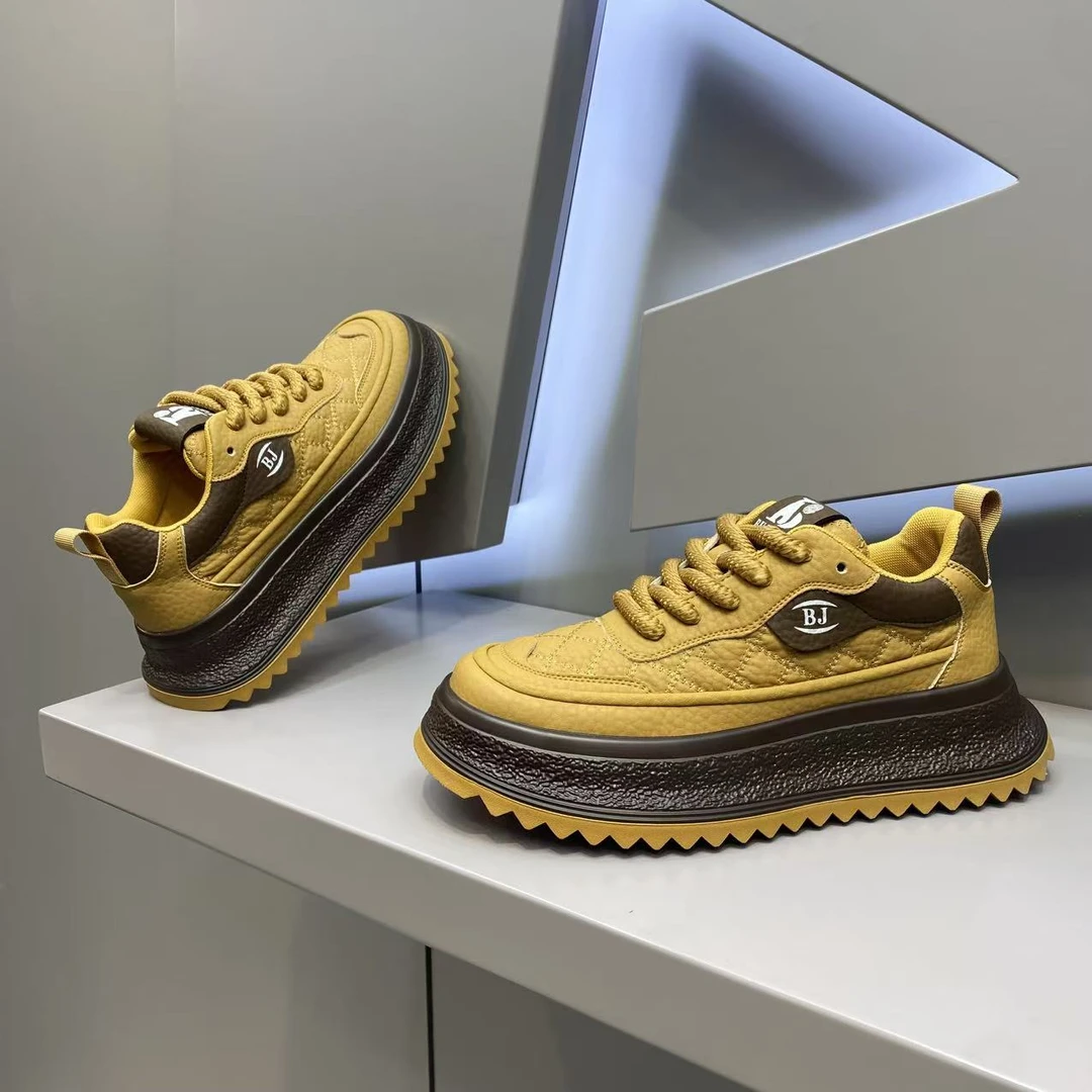 【皮鞋码】单棉同款皮面厚底拼接撞色百搭男士时尚休闲潮鞋流行bjd