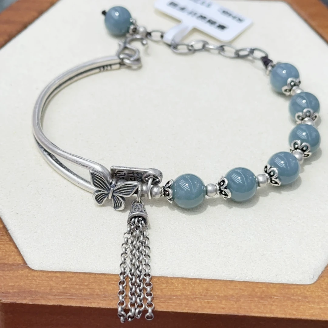 链子925银 F262蝴蝶流苏半镯手链