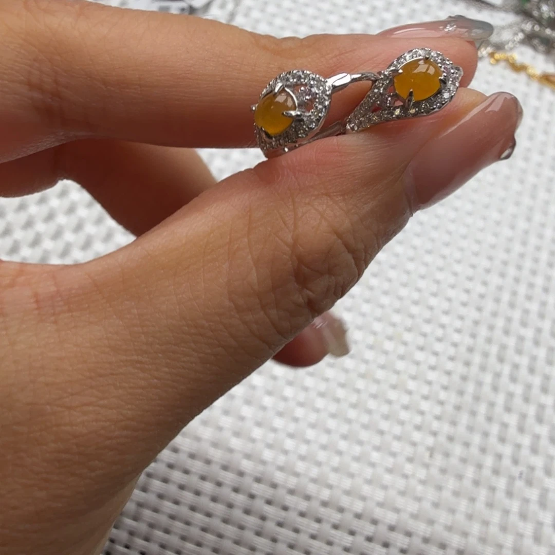翡翠银S925镶嵌颈饰耳钉