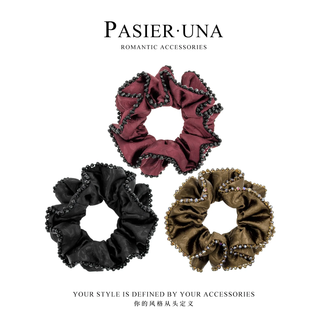 韩版缎面纯色细闪珠珠发圈百搭不挑发量CC1722