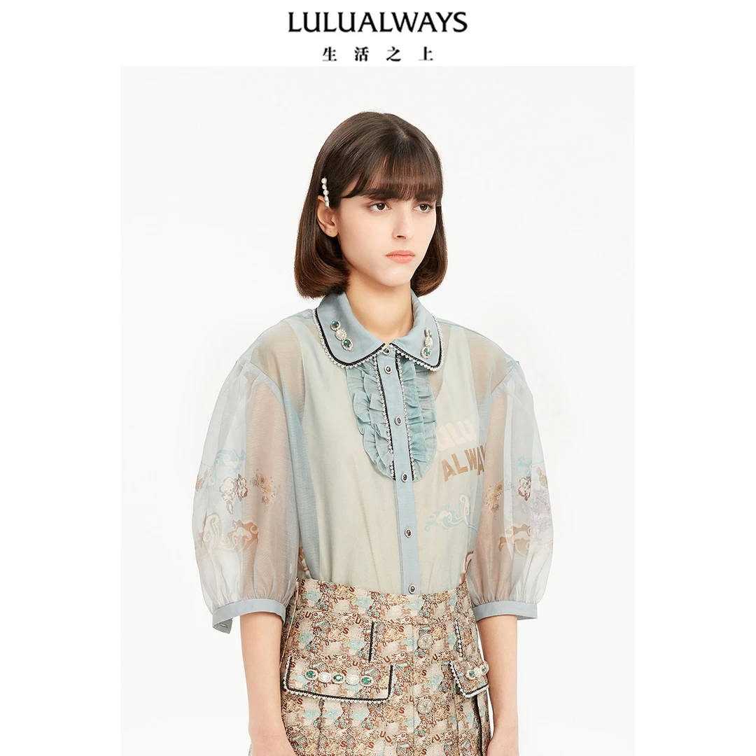 LULUALWAYS新款宫廷风印花衬衫