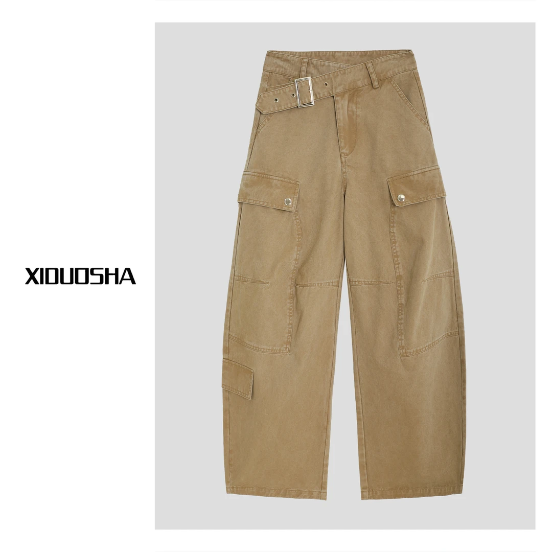 XIDUOSHA/喜朵莎原创设计款斜腰带弯刀工装裤  XDS1526