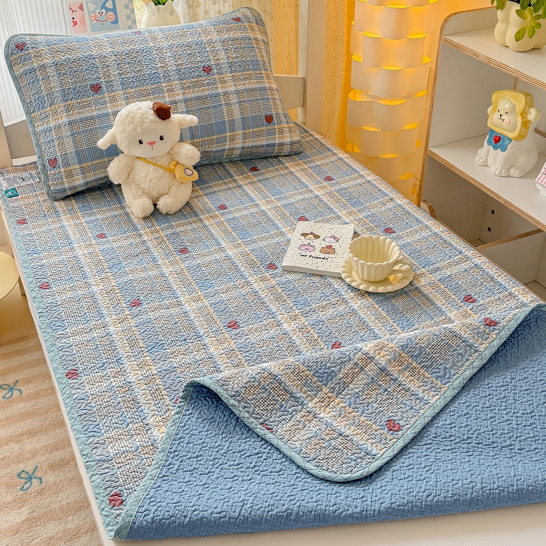 学生宿舍双面全棉床盖90x190寝室单人纯棉夹棉床单防滑绗缝床护垫