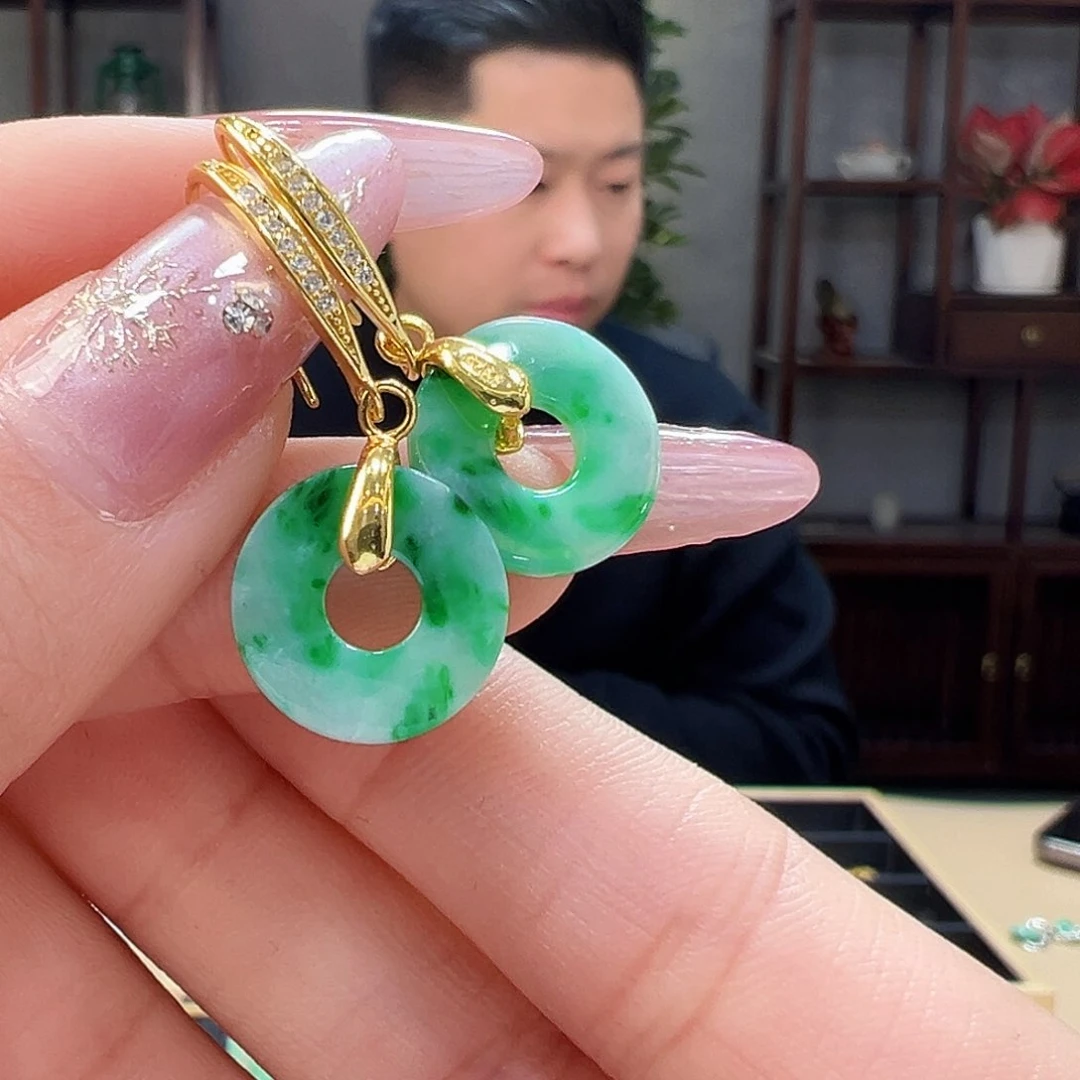 翡翠耳饰银S925镶嵌耳环47