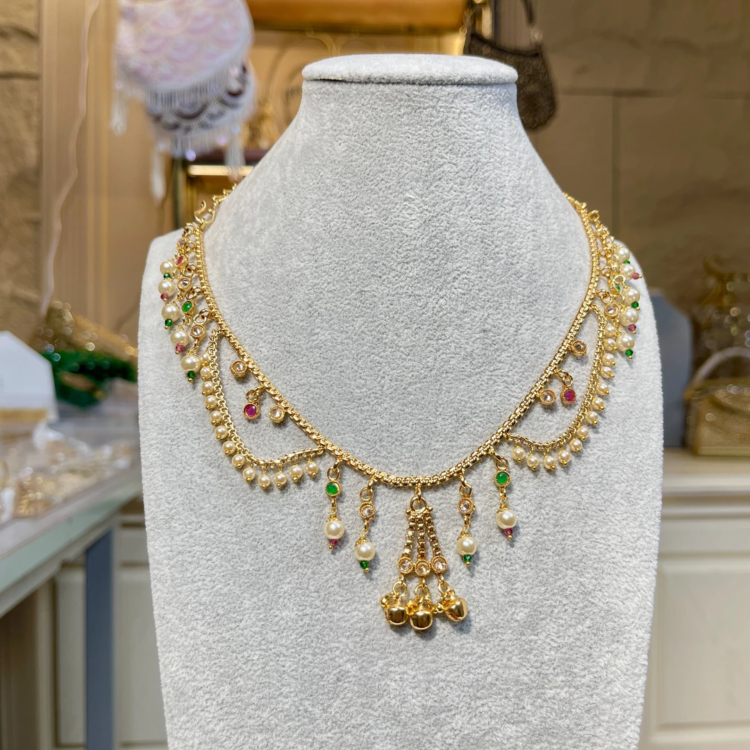 铜合金玻璃脚链 【02701】印度印巴脚链项链红绿色金色轻奢手工