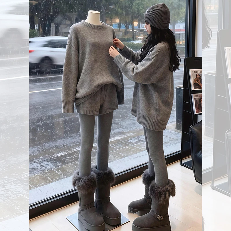 别致独特漂亮圆领小衫灰色加厚针织毛衣内搭打底衫上衣服女装秋冬