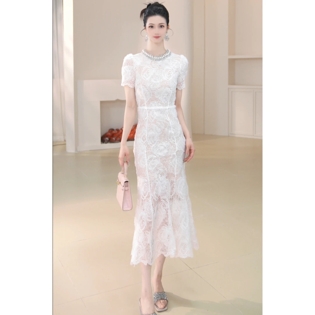 9081蕾丝显瘦气质夏季复古修身中国风少女日常优雅宴会连衣裙
