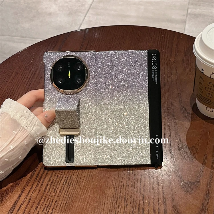 适用华为matex6折叠屏典藏版手机壳matex5高级感闪粉支架翻盖皮套