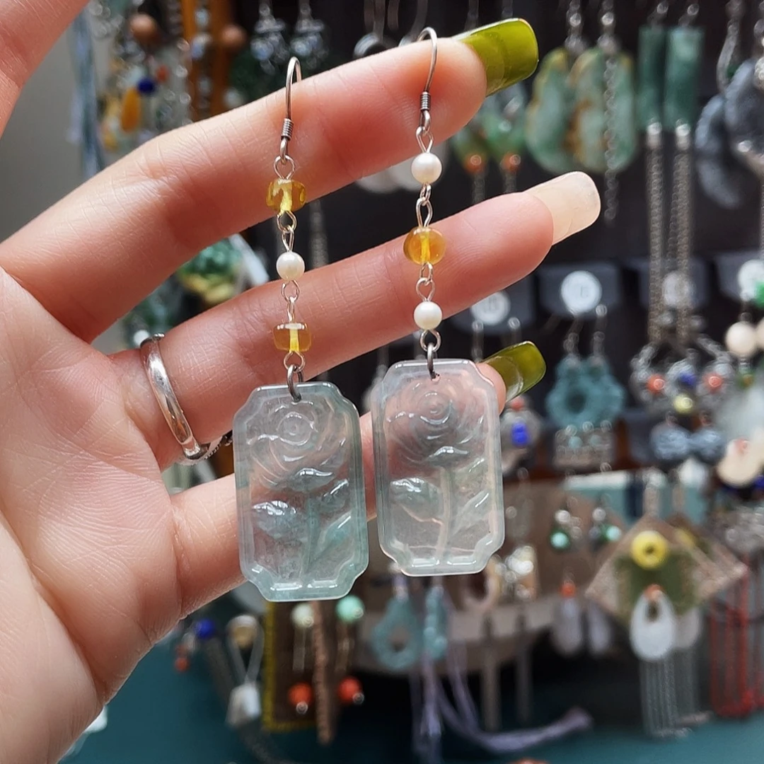 翡翠银S925镶嵌耳饰饰品