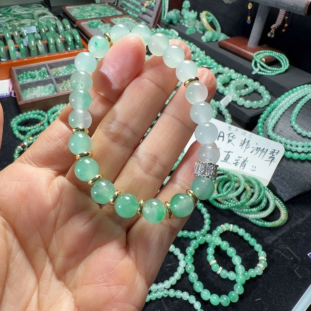 石英质玉（非洲翠）合金手链31号
