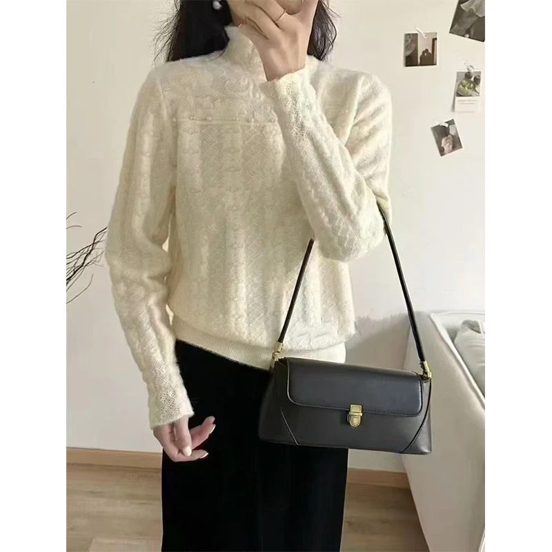 （女装）1106 气质温柔甜美钉珠半高领针织毛衣