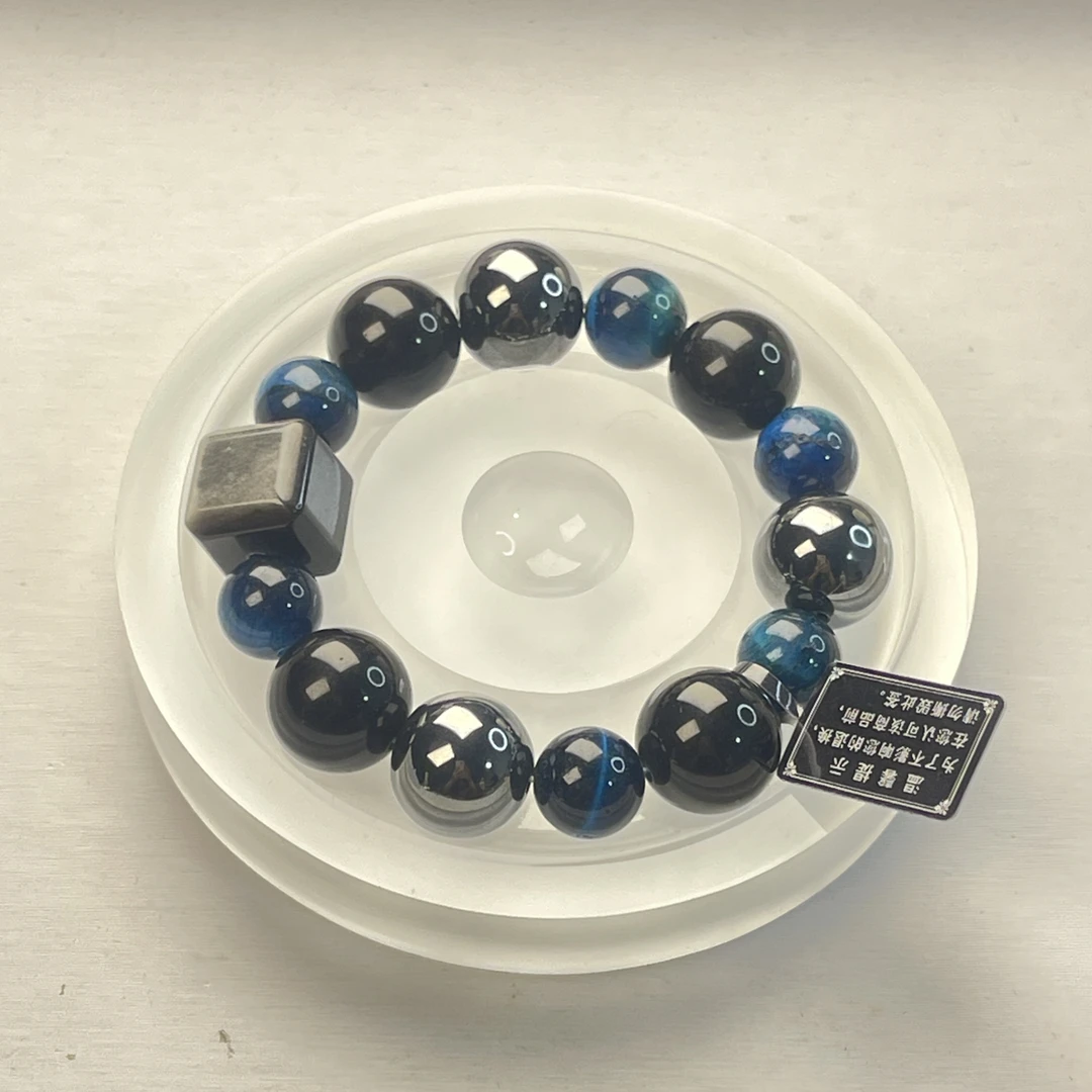 五十二赫兹·天然银曜黒胆水晶手链设计款时尚百搭水晶