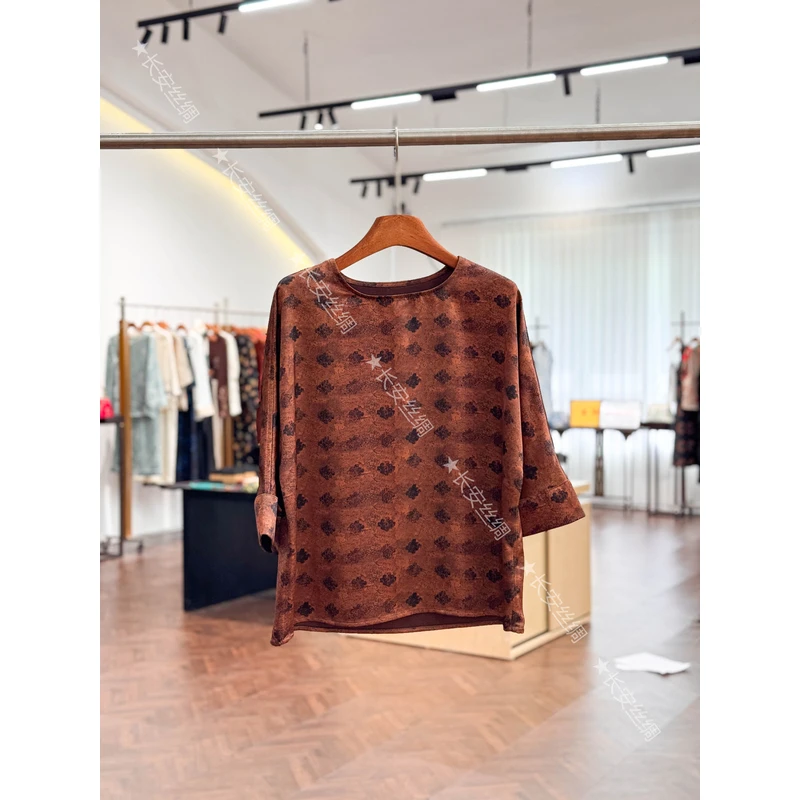 【长安】棕色复古时尚百搭缎面上衣女FY5030403