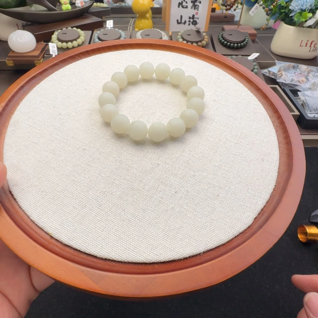 和田玉未镶嵌手链卡12新疆且末金山白哑光，25