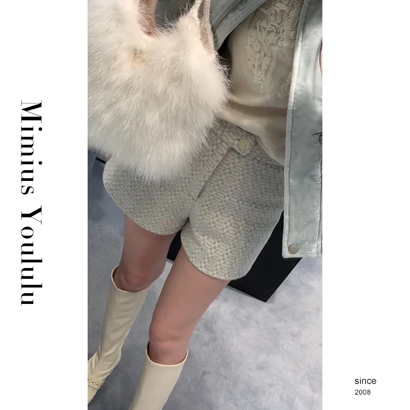 【mimius】喵喵 A字高腰显瘦垂感休闲粗毛呢短裤 汉服 F12103