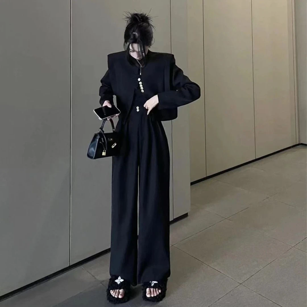 国风轻奢高级感休闲西装套装女秋装时尚气质外套直筒阔腿裤两件套