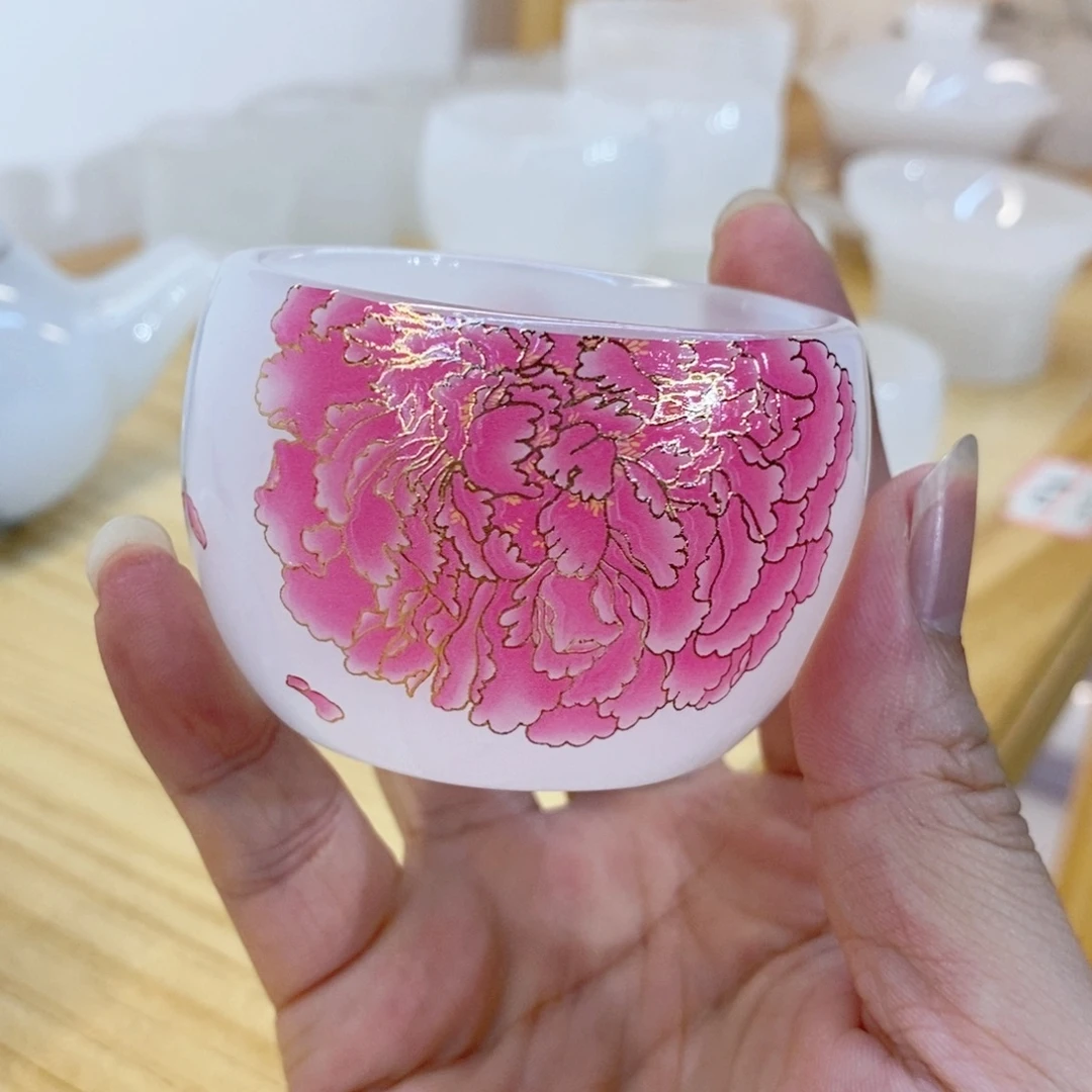 手工艺品琉璃牡丹客杯