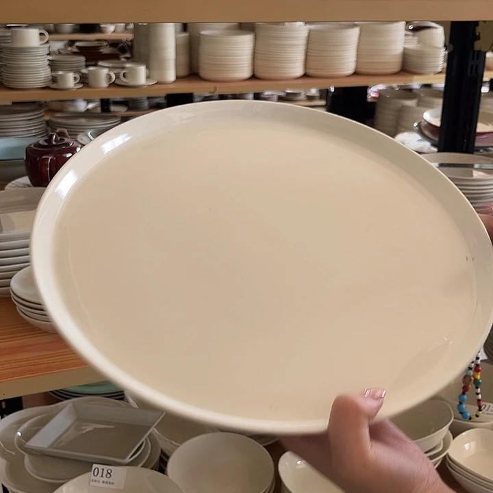 新骨瓷036微瑕暖白13寸高边平盘