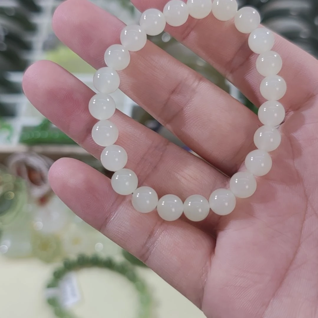 洋***儿和田玉未镶嵌手链卡8冰晴白和田玉手串×1