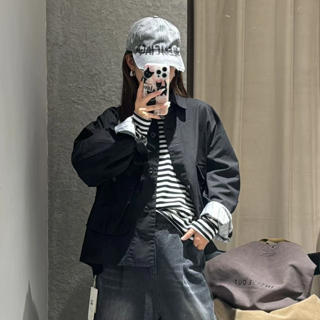 922/6957  欧货新款韩系简约百搭翻领长袖外套女上衣风衣
