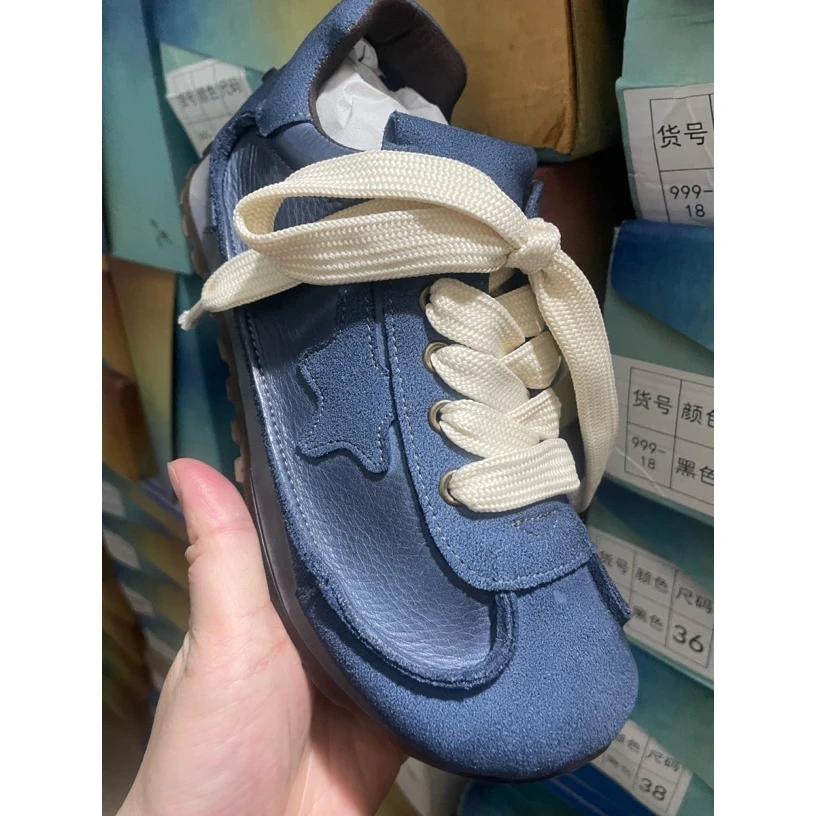 广州复古休闲软底头层牛皮系带舒适百搭平底真皮单鞋8803-1