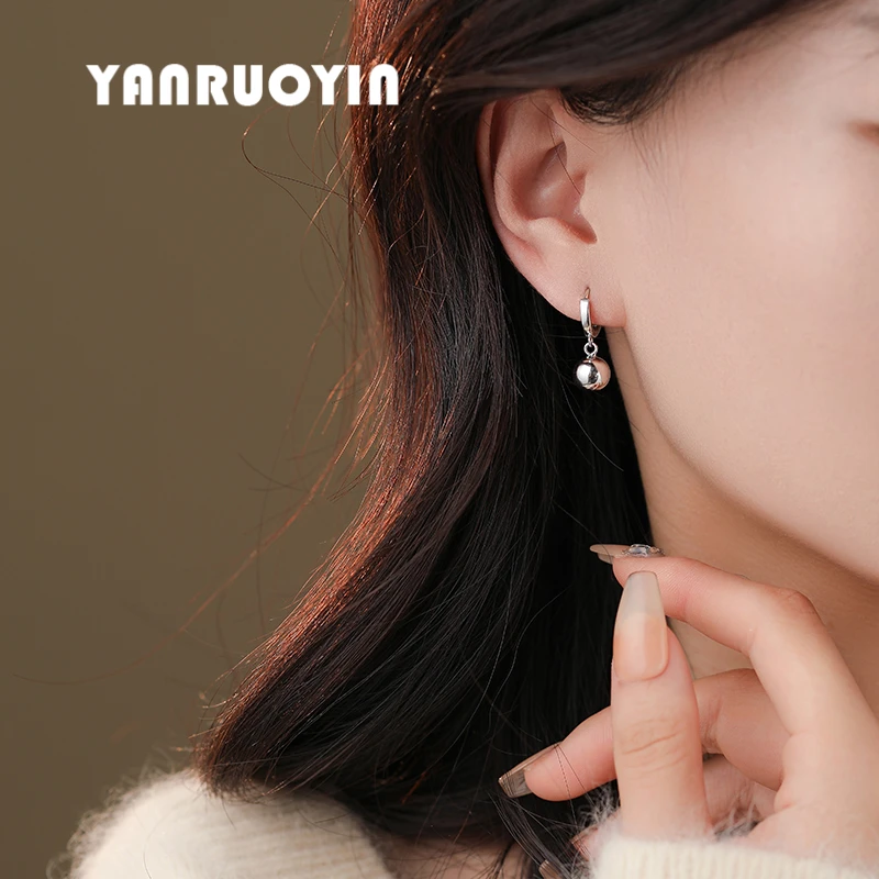 言若银 925银耳饰 纯银耳环女百搭圆球个性时尚高级感耳扣ek140