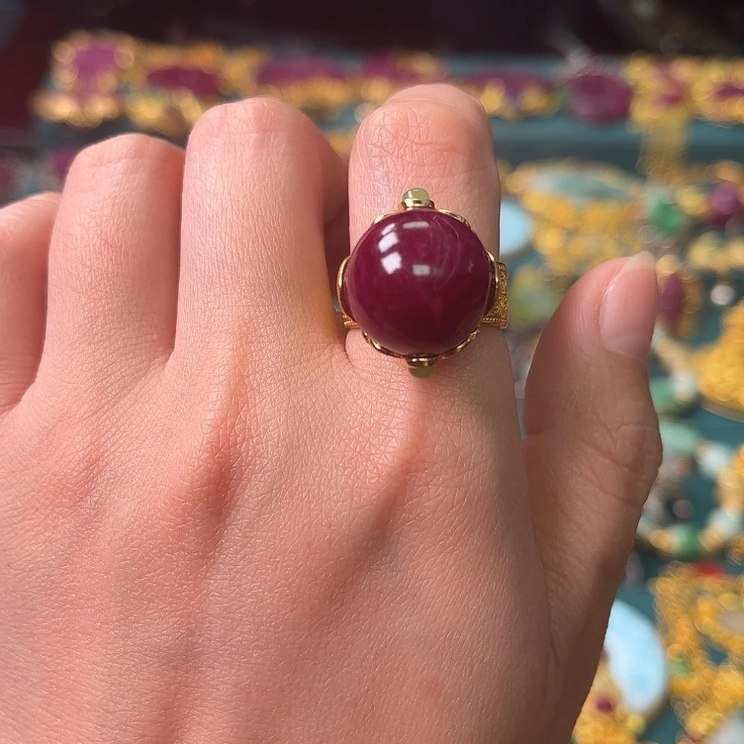 银S925镀金镶嵌红宝石戒指