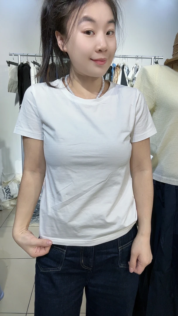 简约圆领短袖T恤白色修身显瘦女士上衣夏季百搭打底衫