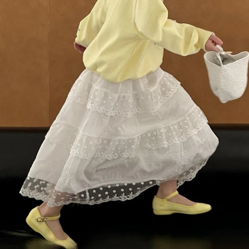 女童韩版洋气蕾丝裙2025春装新款甜美拼接蛋糕裙儿童中长款裙子