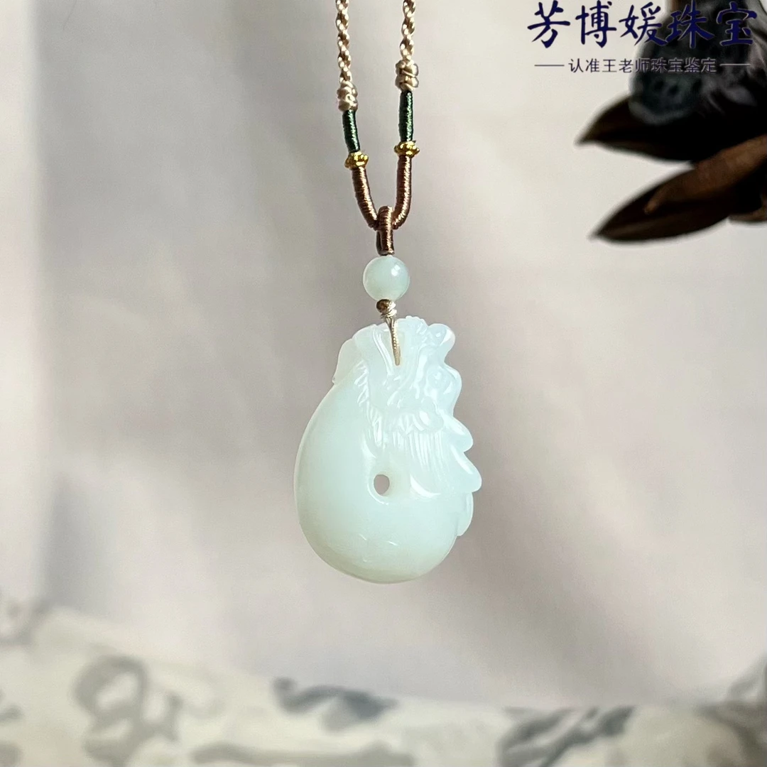 GH11天然和田玉白玉高脂白鱼化龙玉石吊坠 高品质高端玉坠 男女款
