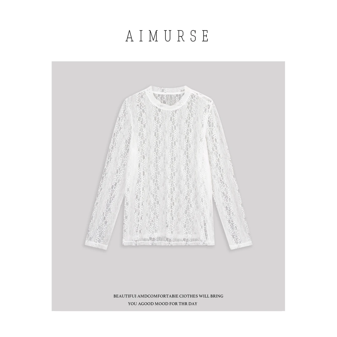 AIMURSE【蕾丝上衣】小众设计师 蕾丝镂空网纱百搭休闲上衣 AM70315
