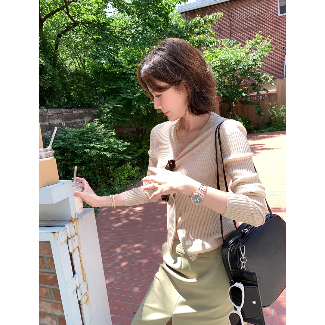 百搭时尚口碑纱三醋酸开衫【娜家衣柜】秋冬上衣秋季针织衫长袖毛衣