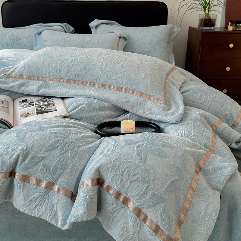 轻奢风A类母婴级全消光加厚牛奶绒四件套秋冬保暖被套冬季四件套