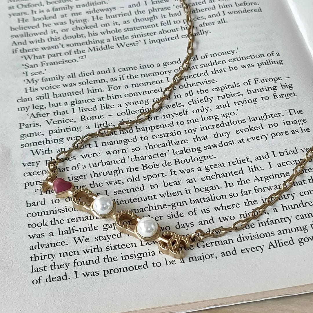 95新 Chanel/香奈儿 Azul-浅金色爱心珍珠coco项链40518