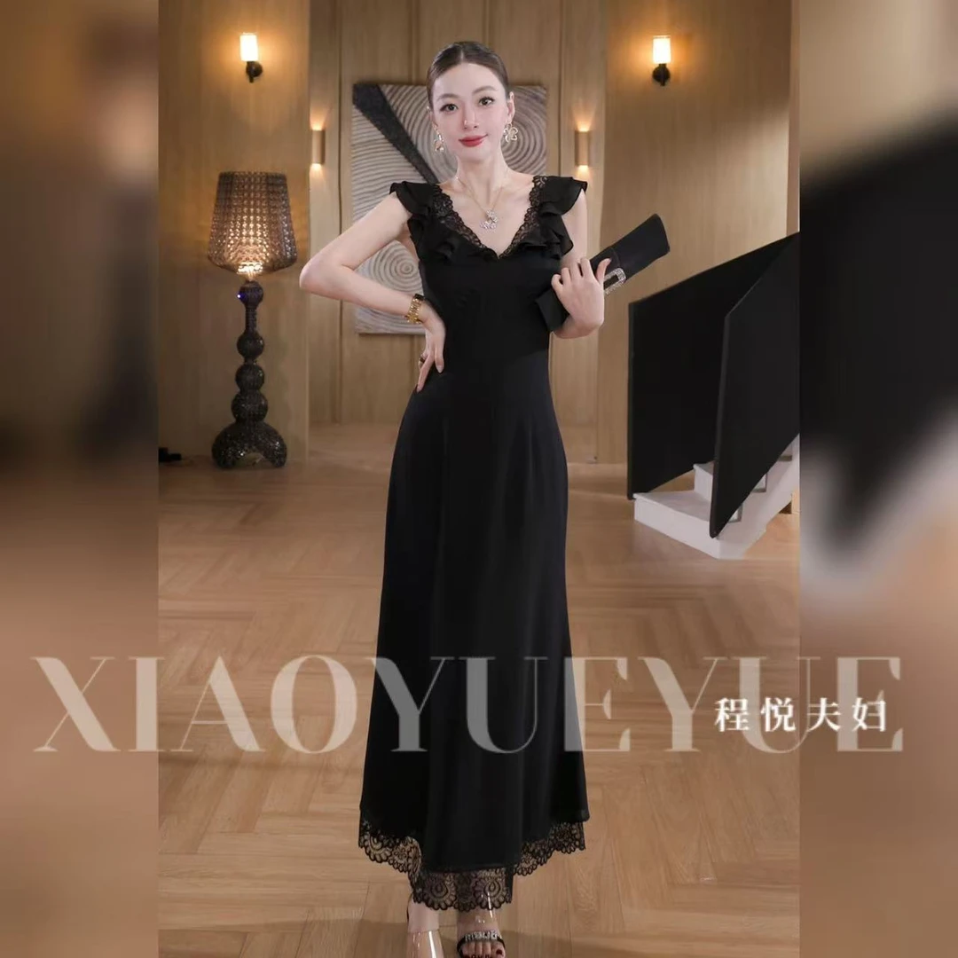 程悦夫妇【妩媚迷人】A-02134春夏气质时尚显瘦修身法式优雅小黑裙