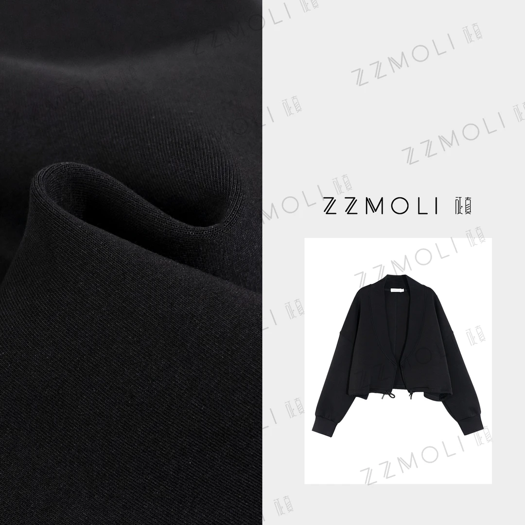 ZZMOLI经典黑色“拿达加斯”无扣V领拼接抽绳短外套女上衣ZBY82033