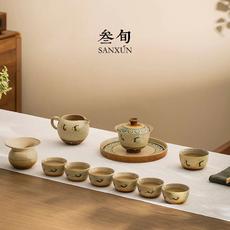 叁旬敦煌飞天盖碗茶杯高档功夫茶具套装家用陶瓷泡茶中式2025新款