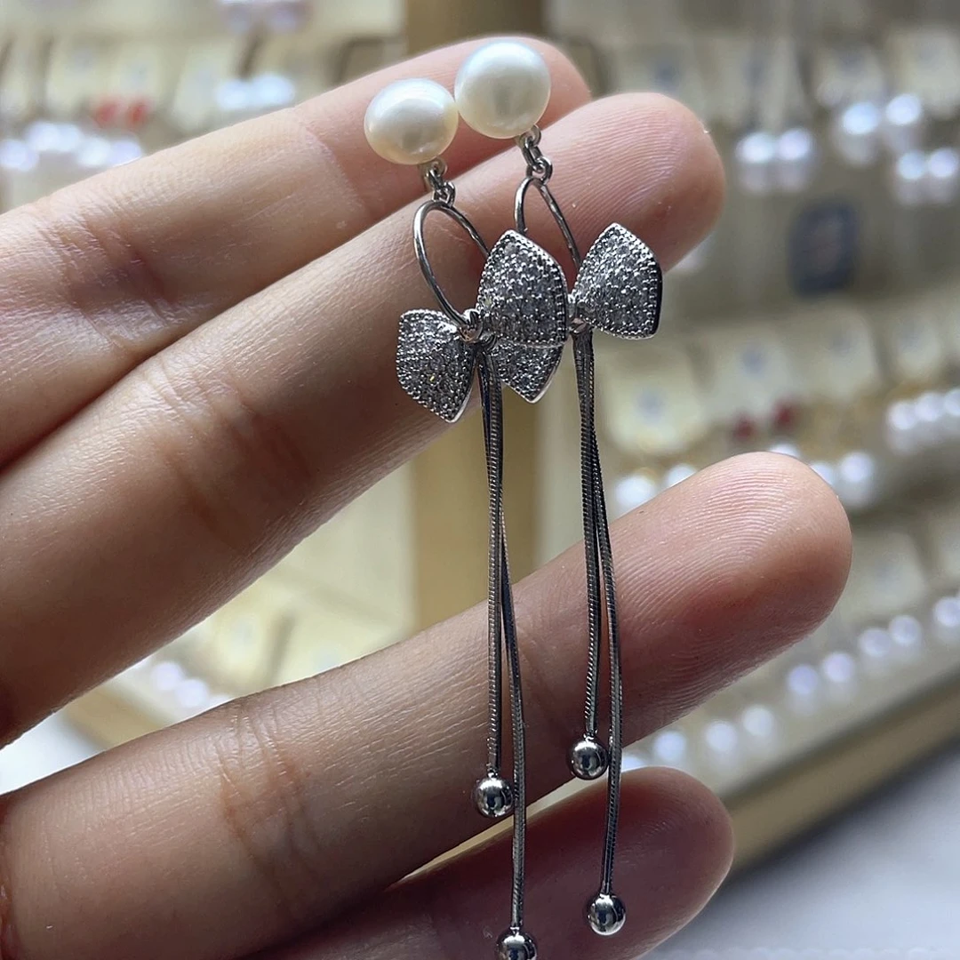 银S925镶嵌淡水珍珠耳饰