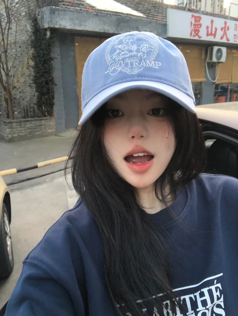 zhu泫同款小狗卡通棒球帽子女韩国藏青色软顶ins鸭舌帽男