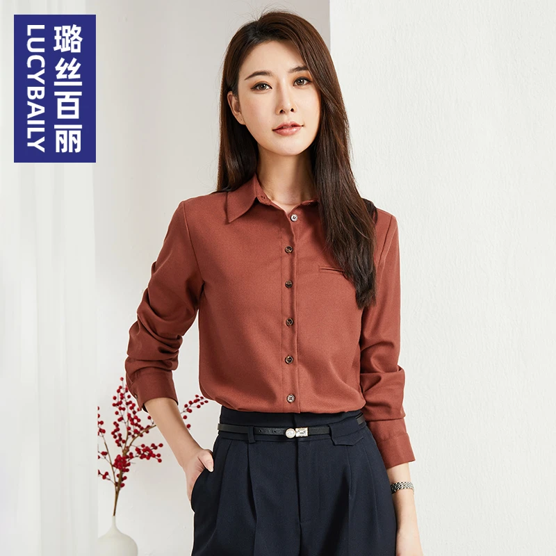 230988璐丝百丽加厚磨毛衬衫女春秋新款设计感小众上衣时尚衬衣