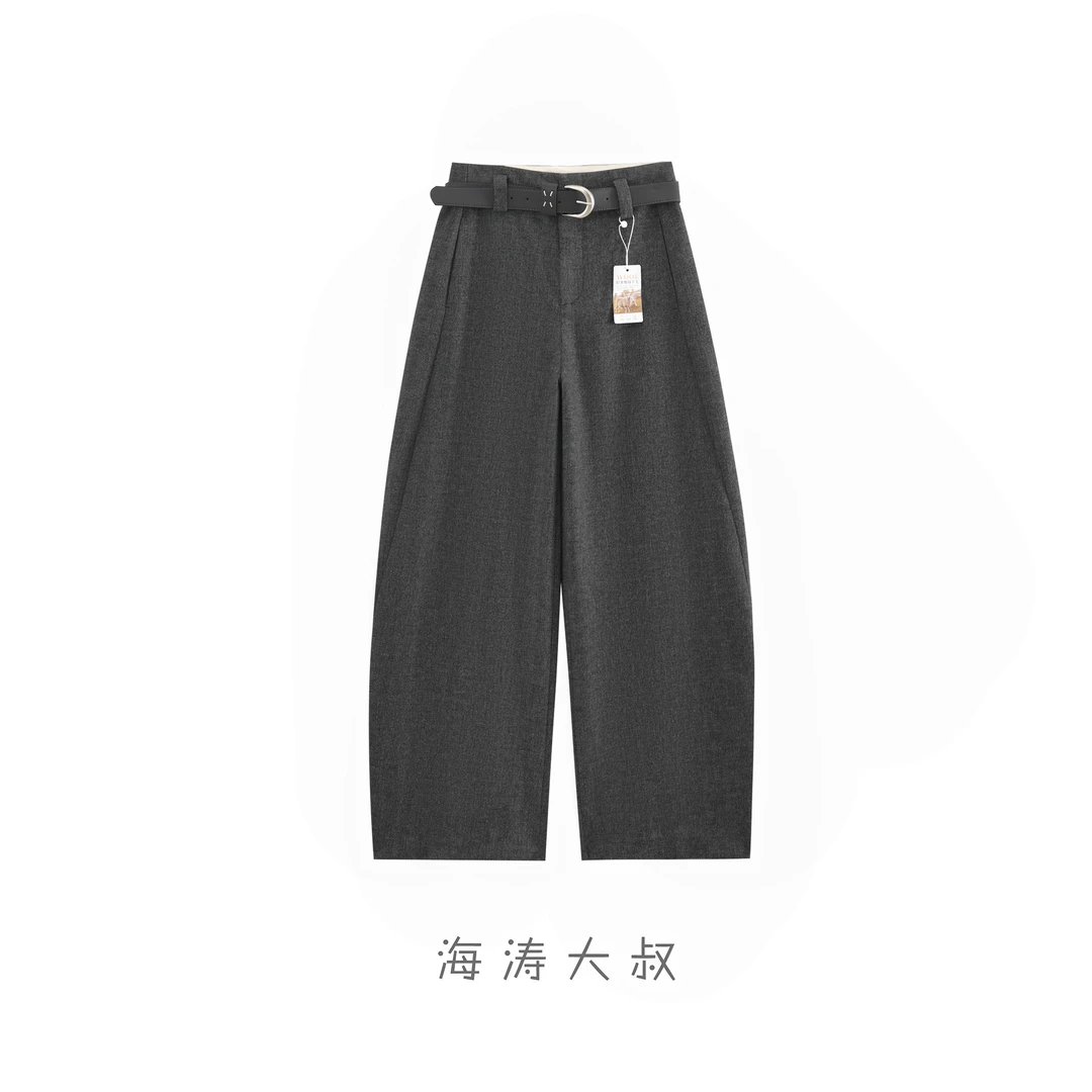 【海涛大叔】「优雅律动」重工羊毛宽腰头阔腿弯刀裤