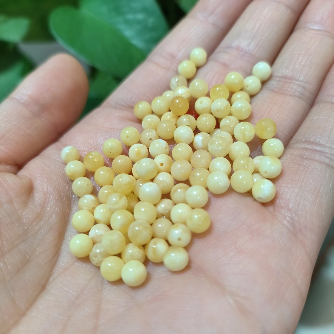 天然原矿俄料琥珀蜜蜡白花蜜圆珠隔珠星月菩提手串手持配饰diy